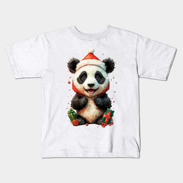 Cute Christmas Panda with Gifts Kids T-Shirt by ArtMichalS